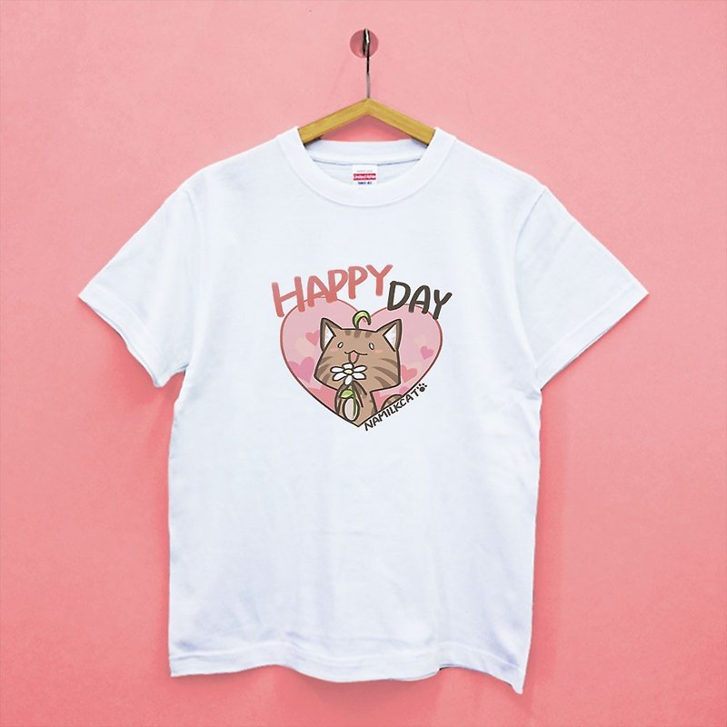 【定制化礼物】【那米克猫】 Heart L happyday 纯棉柔感中性T恤 - 中性连帽卫衣/T 恤 - 棉．麻 