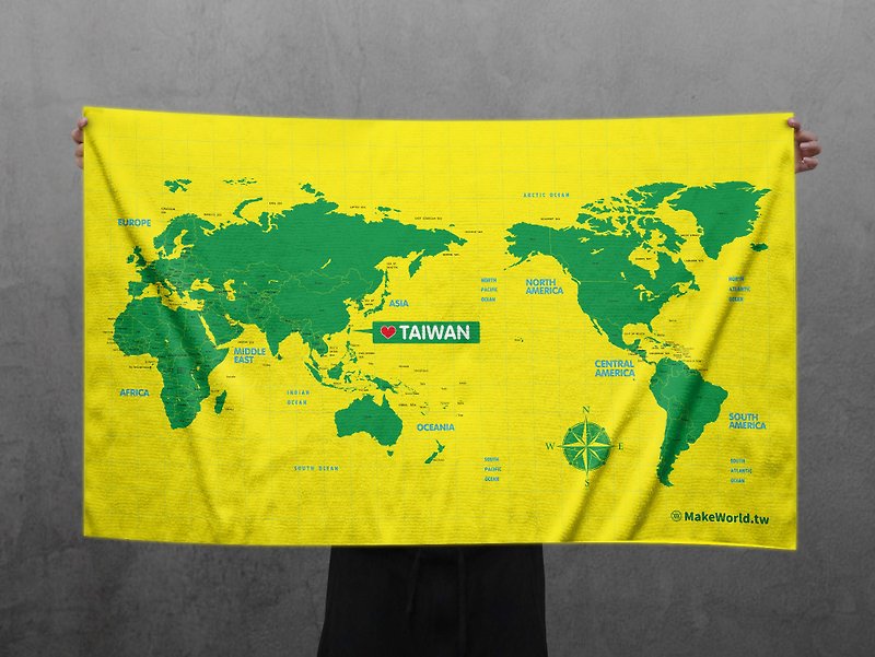 Make World地图制造运动浴巾(黄绿) - 毛巾浴巾 - 聚酯纤维 