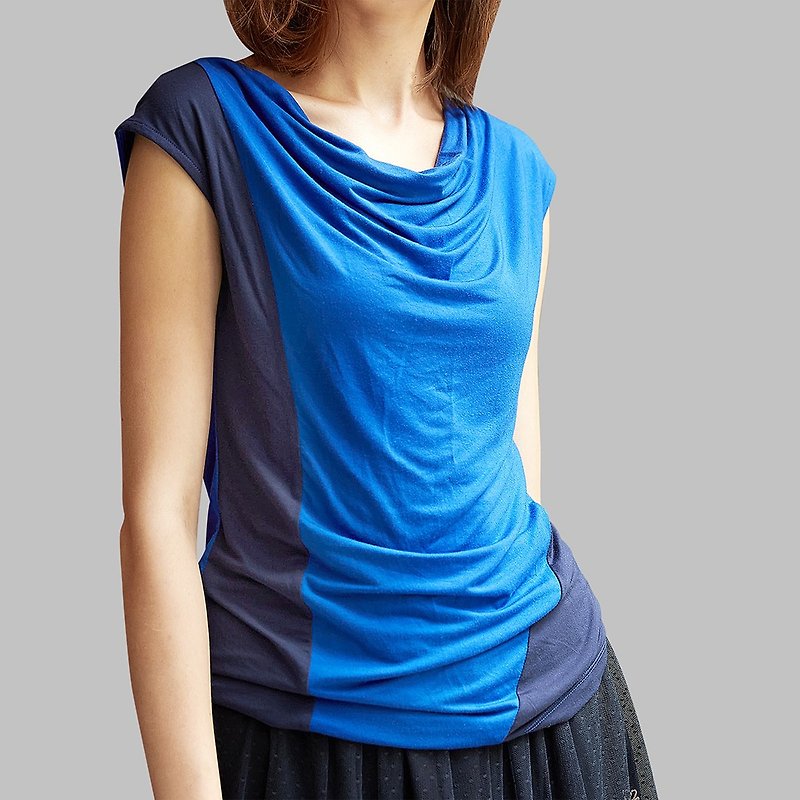 精品莫代尔棉侧边设计显瘦上衣 - 女装背心 - 棉．麻 蓝色