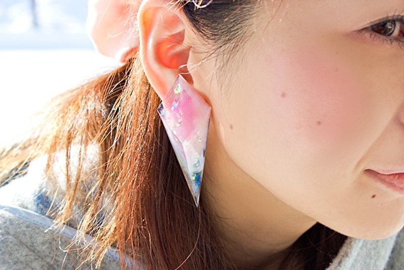 超鋭角ピラミッドピアス(大きな氷柱) - 耳环/耳夹 - 其他材质 粉红色