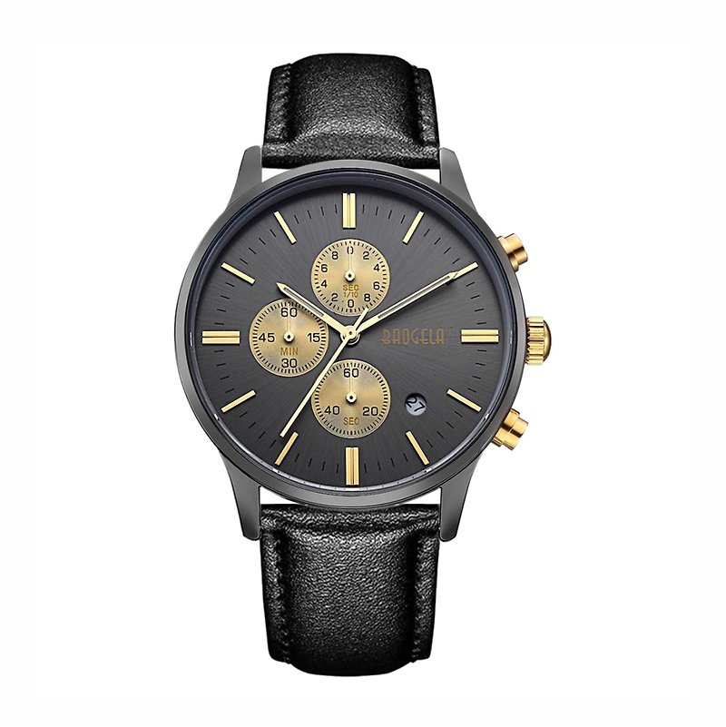 BAOGELA - STELVIO系列 黑金表盘 / 黑皮革 手表 - 女表 - 其他材质 金色