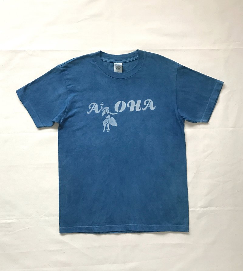 Indigo dyed 藍染 - ALOHA TEE - 中性连帽卫衣/T 恤 - 棉．麻 蓝色