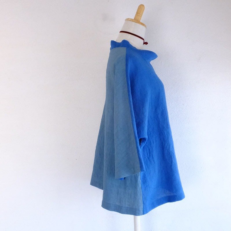 2色リネンのプルオーバー - 女装上衣 - 棉．麻 蓝色