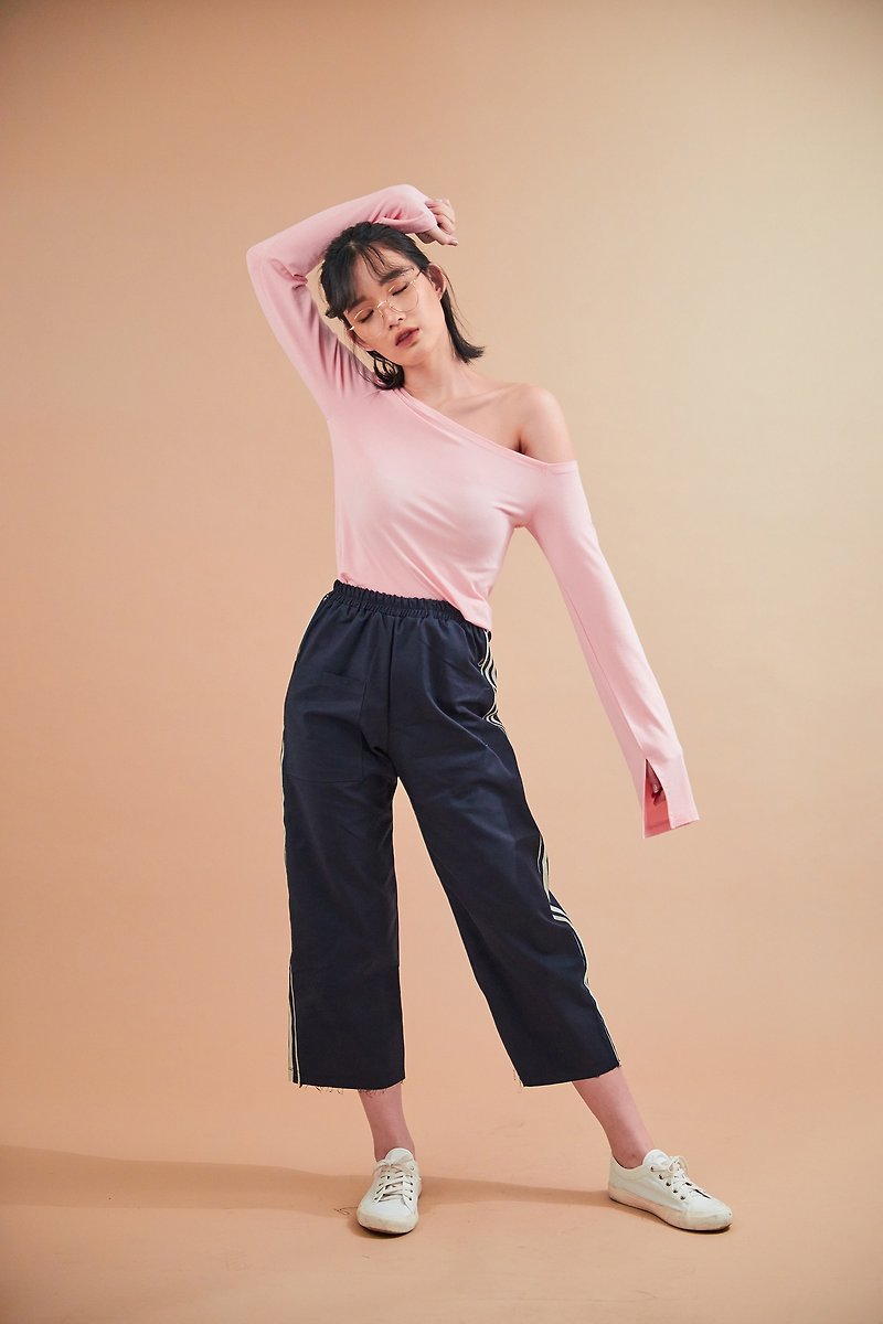 One shoulder top (Pink) - 女装 T 恤 - 棉．麻 粉红色