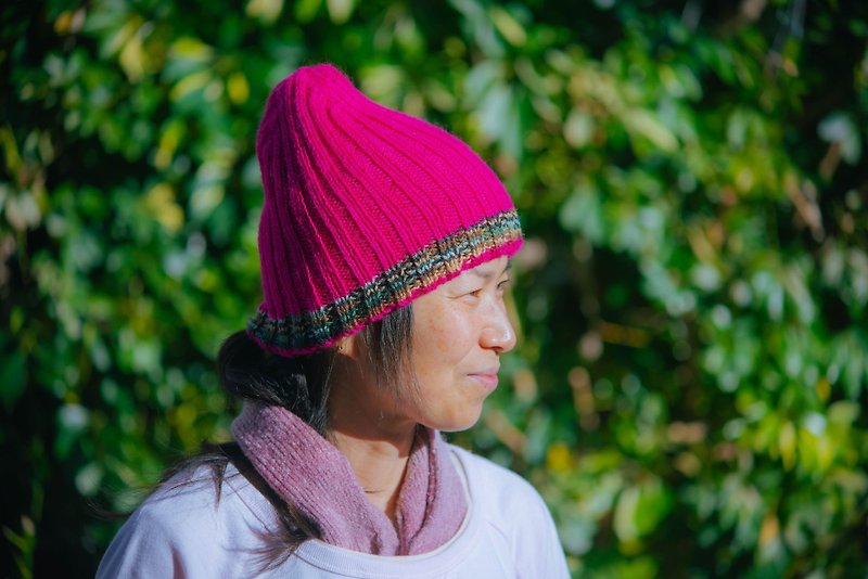 リバーシブル　ニット帽　ニットキャップ　スカル　男女兼用　フリーサイズ - 帽子 - 羊毛 粉红色