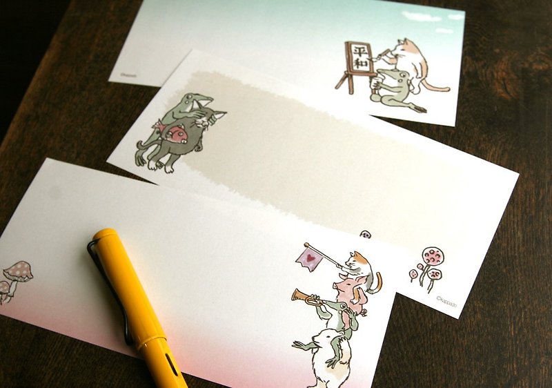 猫とカエルの一筆箋21枚セット　letter paper - 信封/信纸 - 纸 白色