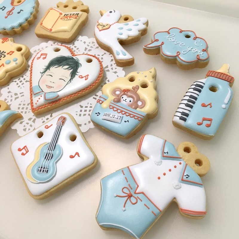 Gaita cookie 小猴玩音乐收涎饼干12+1片（可定制宝宝头像） - 手工饼干 - 新鲜食材 蓝色
