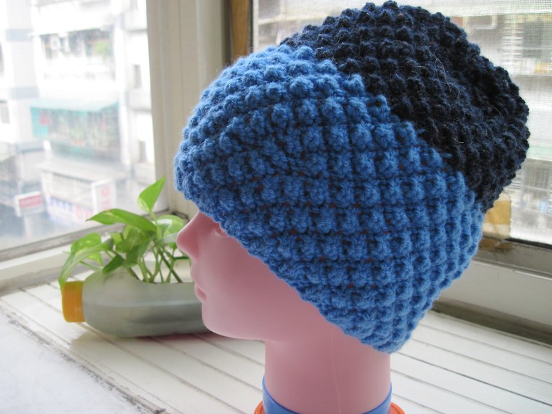 双蓝凤梨花编帽  包头款 - 帽子 - 羊毛 蓝色