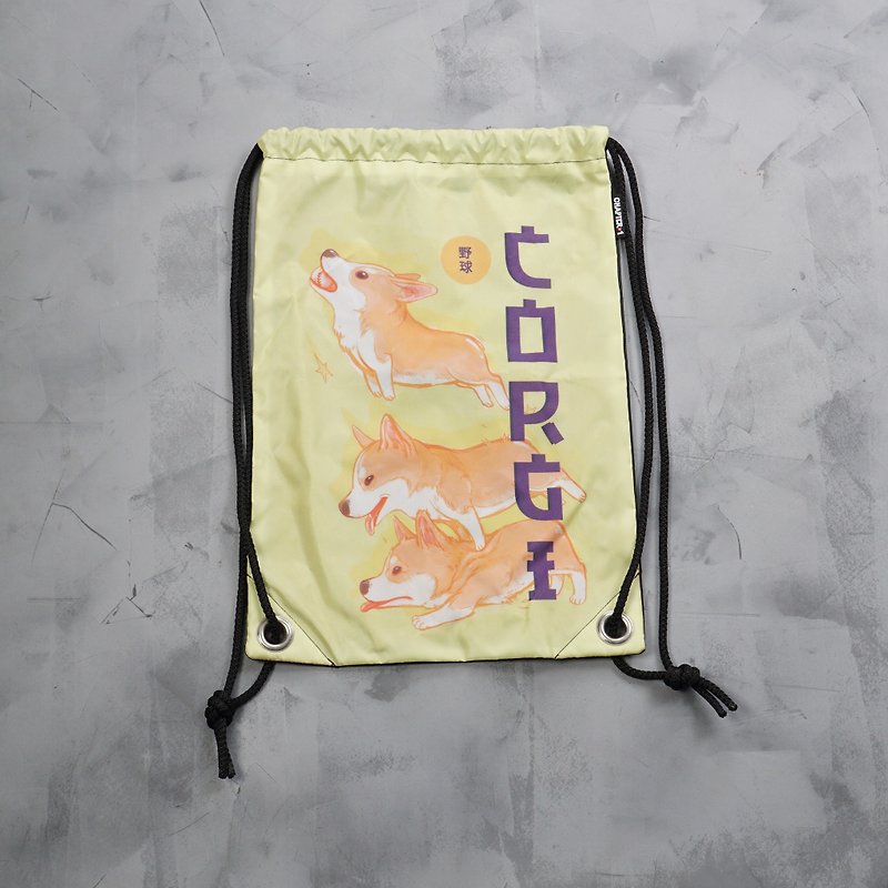 Corgi Jumper drawstring bag Waterproof Sport Day - 后背包/双肩包 - 塑料 黑色