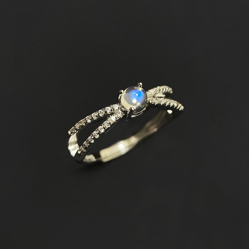 2件85折 | 印度月亮石纯银戒指 (玻璃体强蓝光) - 戒指 - 纯银 