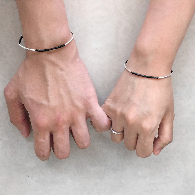 情侣黑色银管手绳 | 银手链 | 纯银手链 (套装) - 手链/手环 - 银 