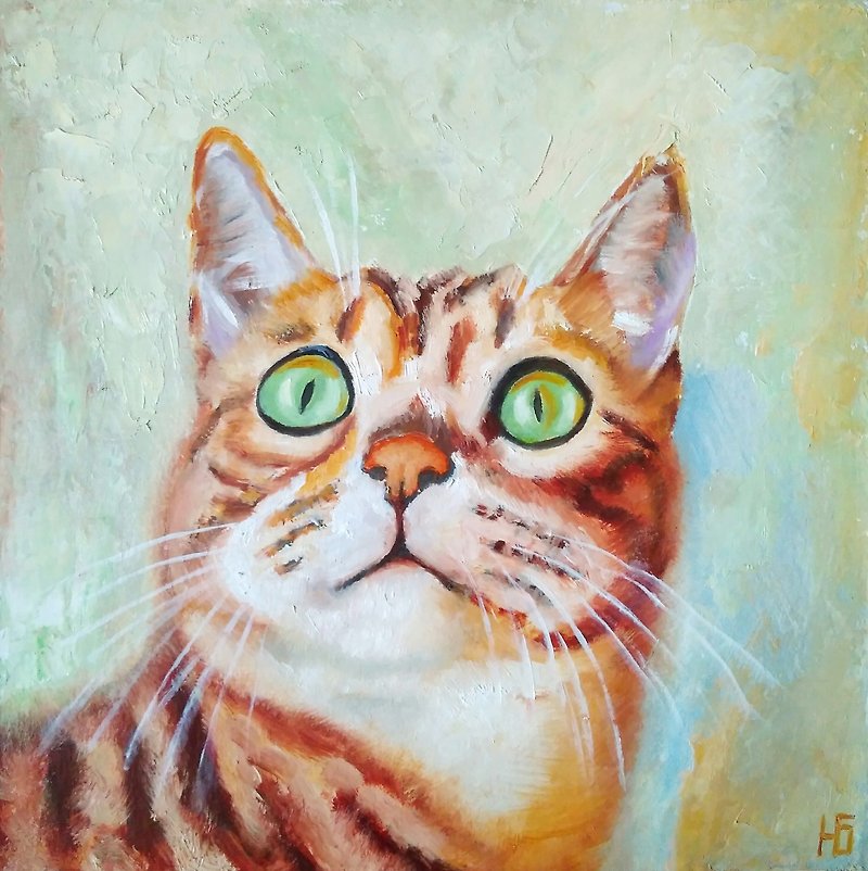 Funny Cat Portrait Original Art, Cute Pet Painting, Kitty Wall Art, Animalistic - 海报/装饰画/版画 - 其他材质 多色