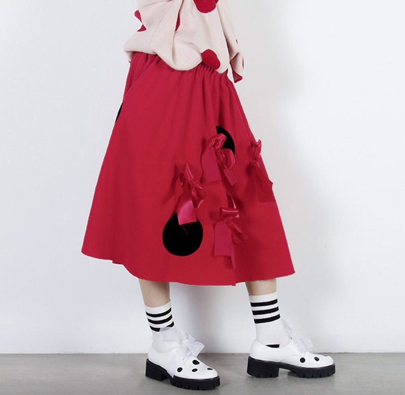 红色蝴蝶结半身裙 - imakokoni - 裙子 - 棉．麻 红色
