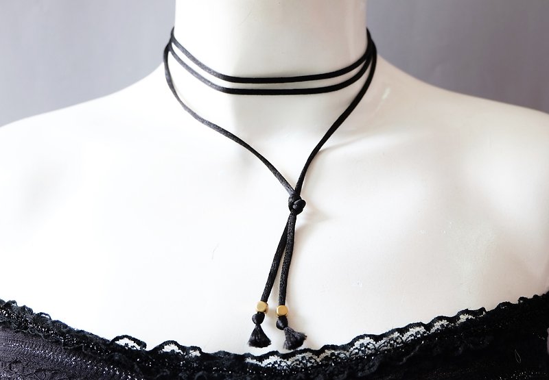 Tie knot layered black choker - 项链 - 其他材质 黑色