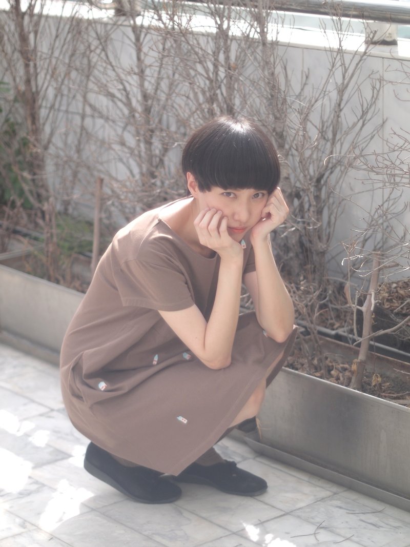 little house dress : brown - 洋装/连衣裙 - 棉．麻 咖啡色