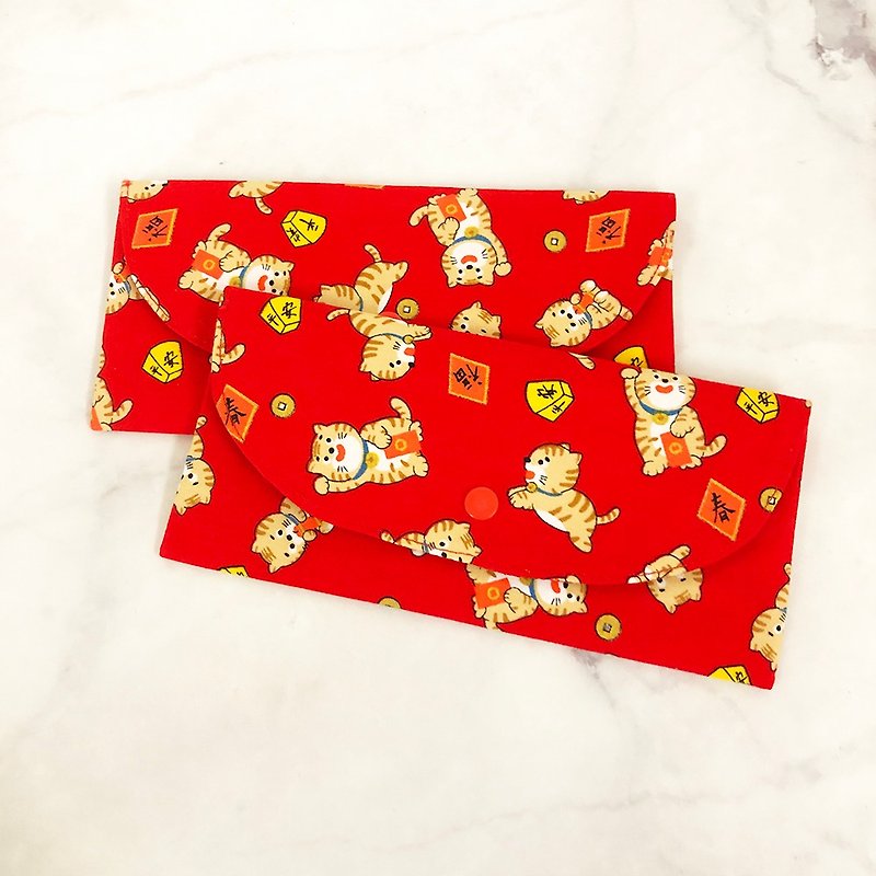虎年 寅年 猫咪 手工长型布红包袋 存折袋 - 红包/春联 - 棉．麻 红色