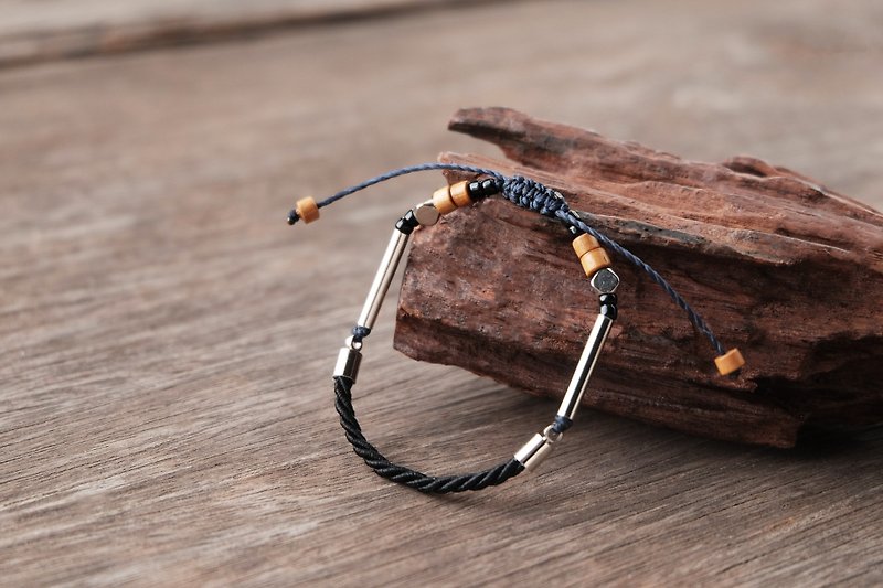 Black twisted rope adjustable bracelet unisex bracelet - 手链/手环 - 真皮 黑色