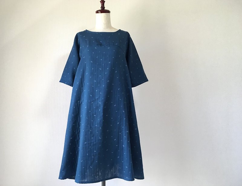 ちょうちょ　リボンのフレアワンピース　ダブルガーゼ - 洋装/连衣裙 - 棉．麻 蓝色