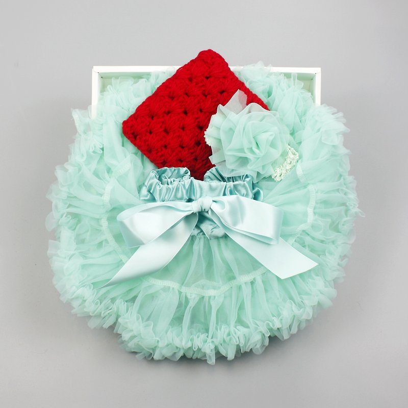 女婴童蓬蓬裙礼盒组 - 小美人鱼 (裙+毛帽) - 满月礼盒 - 丝．绢 绿色
