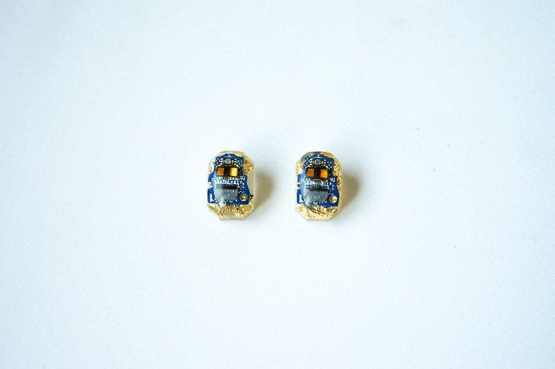 科技魔法师-新未来系列-电路板 金箔(一对) - 耳环/耳夹 - 不锈钢 蓝色