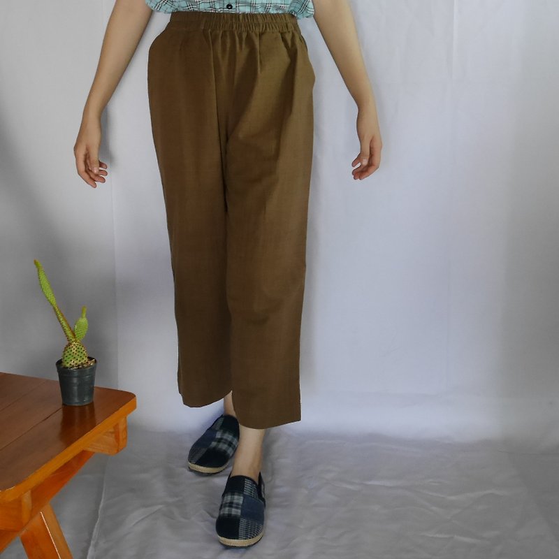 hand-woven cotton fabric long pants (light brown) - 中性裤装 - 棉．麻 