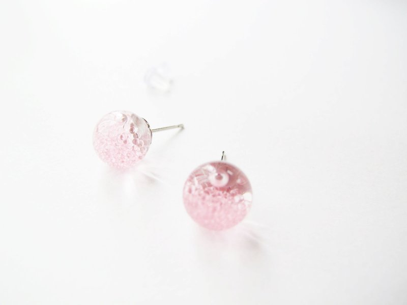 ＊Rosy Garden＊粉红色鱼子酱玻璃珠子水流动玻璃球耳环 可换夹式 - 耳环/耳夹 - 玻璃 粉红色