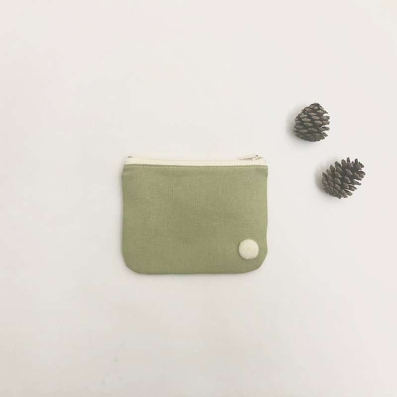 独特 羊毛毡点点抹茶零钱包 - 零钱包 - 棉．麻 绿色