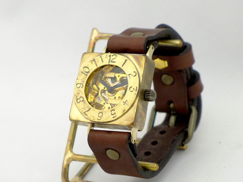 手作り時計 自動巻きスクエアBrass (BAM049 BR) - 男表/中性表 - 铜/黄铜 金色
