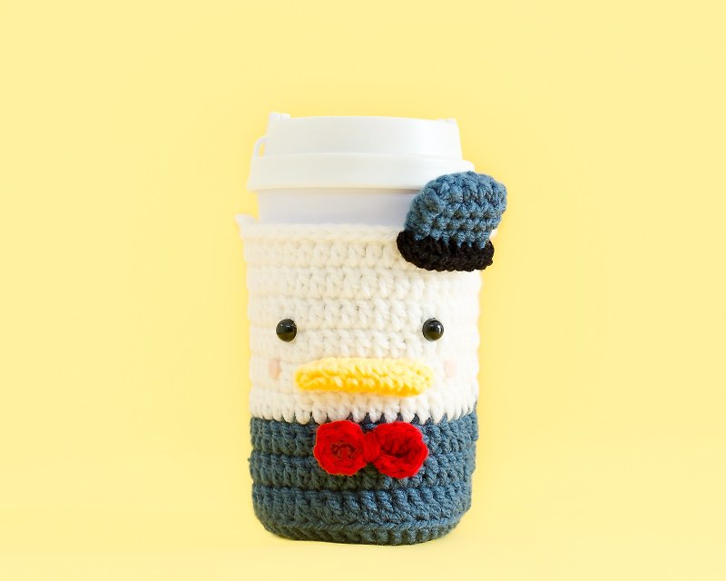 Crochet Cozy Cup - The Duck / Coffee Sleeve, Starbuck. - 咖啡杯/马克杯 - 压克力 蓝色