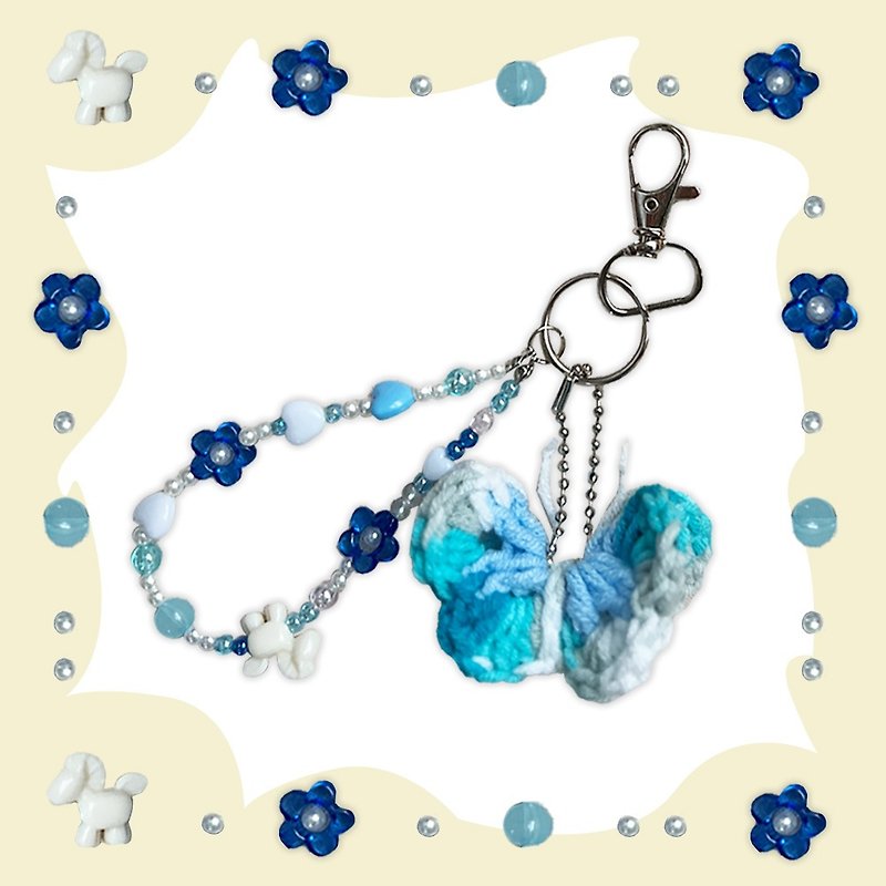 丝绸蝴蝶珠钥匙扣 - 吊饰 - 塑料 蓝色
