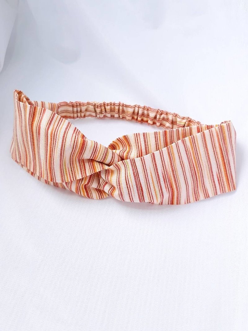 橘色条纹手工发带 - 发带/发箍 - 棉．麻 橘色