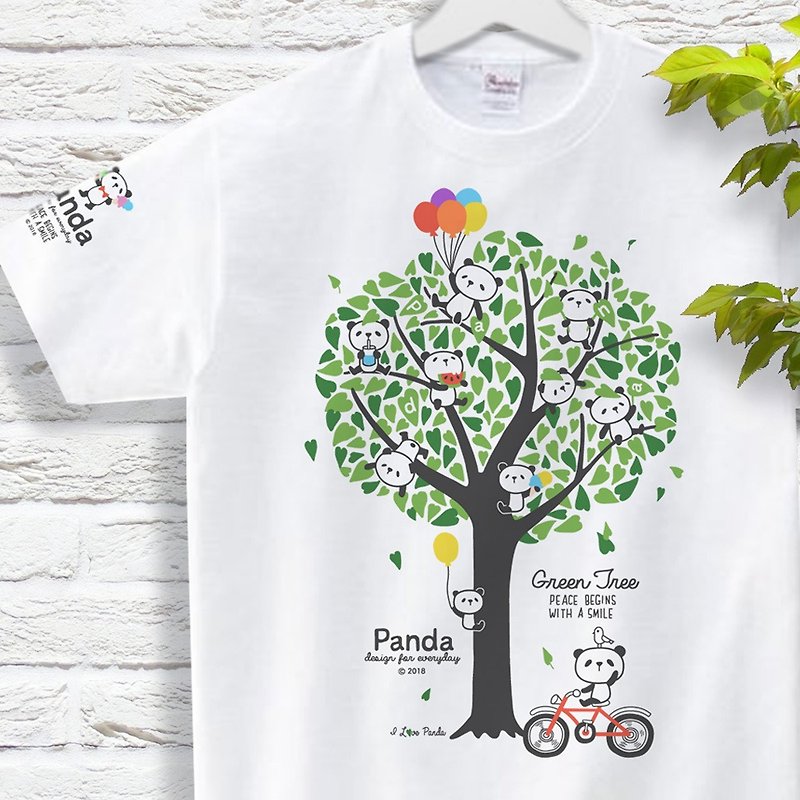 パンダと緑の木 Panda and Green Tree  Tシャツ　150 160  S-XLサイズ【受注生産品】 - 中性连帽卫衣/T 恤 - 棉．麻 白色