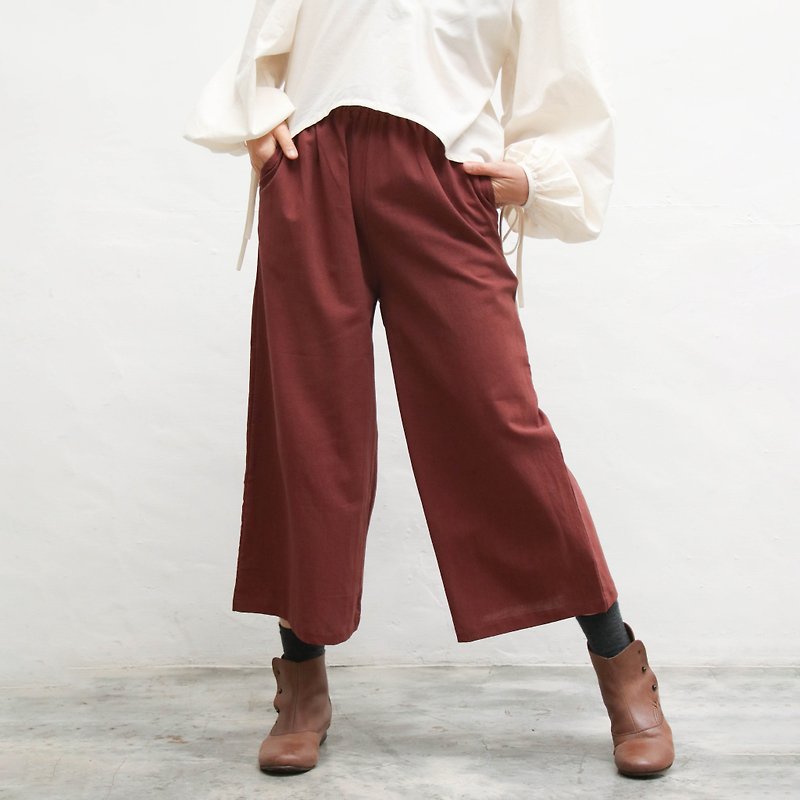 OMAKE 织纹口袋宽裤 暗枣 - 女装长裤 - 棉．麻 红色