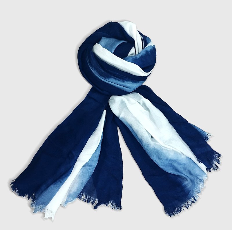 蓝染围巾(短须) - 围巾/披肩 - 棉．麻 蓝色