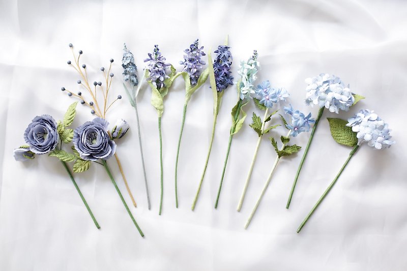 PR001 : Mini Paper Flower Set of Mini Flowers Bluebelle Size 10" length - 摆饰 - 纸 蓝色
