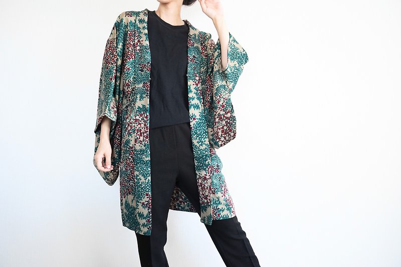 Rare vintage kimono, Japanese silk kimono, kimono jacket, Japanese kimono - 女装休闲/机能外套 - 丝．绢 绿色