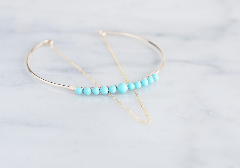 【14KGF】Hammered Open Chain Wire Bangle-Turquoise- - 手链/手环 - 宝石 蓝色
