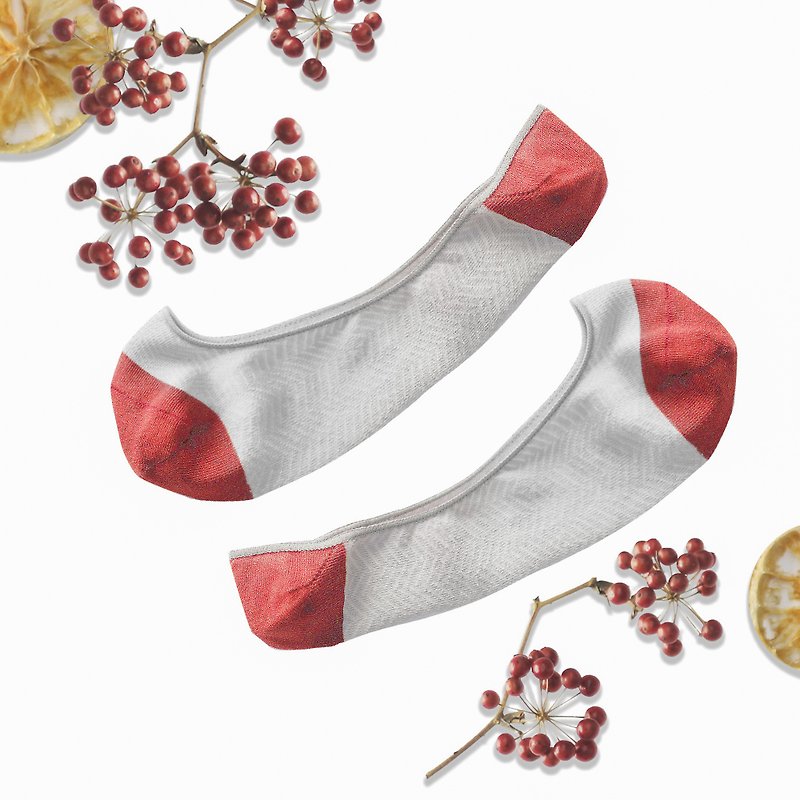 ES干燥感抑菌隐形袜 (尺寸M) 人字花色、设计袜∣袜子∣台湾制 - 袜子 - 棉．麻 红色