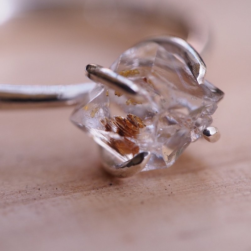 油胆水晶 闪灵钻 石油水晶 赫基蒙 手工纯银戒指 国际围约9号 - 戒指 - 水晶 白色