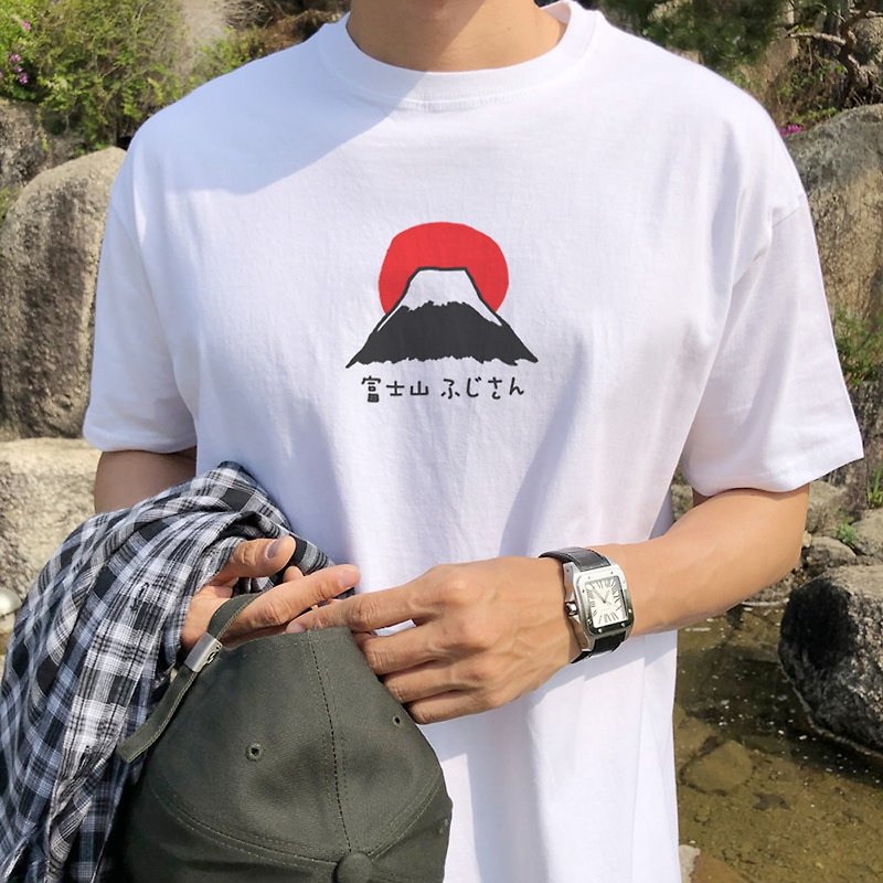 富士山 #1 短袖T恤 白色 日本文青日文东京TOKYO雪礼物插画设计 - 男装上衣/T 恤 - 棉．麻 白色