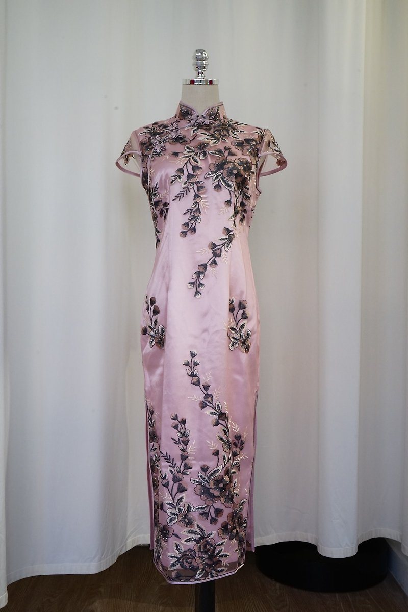 小凤仙袖蕾丝花旗袍 | 晚装礼服 | 高档旗袍 - 旗袍 - 其他材质 粉红色