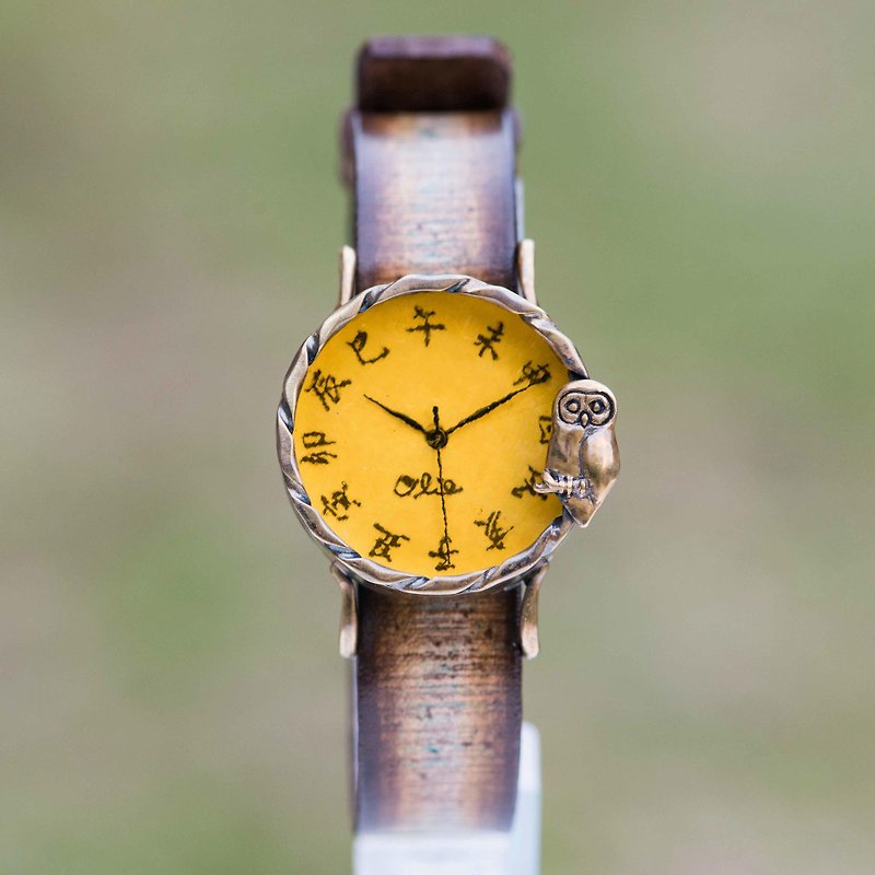 昼のふくろう腕時計M黄土江戸 - 女表 - 其他金属 橘色