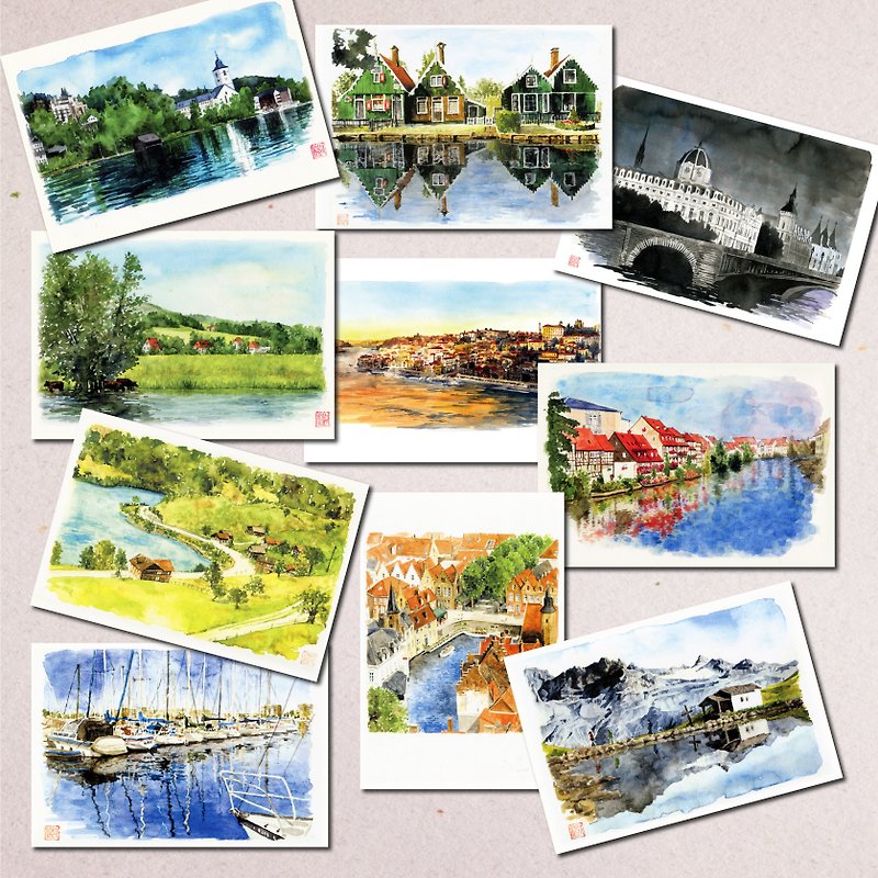 水彩画ポストカード10枚セット/水辺の風景 - 卡片/明信片 - 纸 