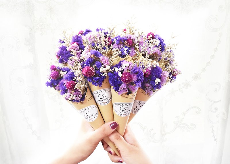 紫色甜筒花束   干燥花 情人节 礼物 结婚 毕业 婚礼小物 送礼教 - 植栽/盆栽 - 宝石 紫色