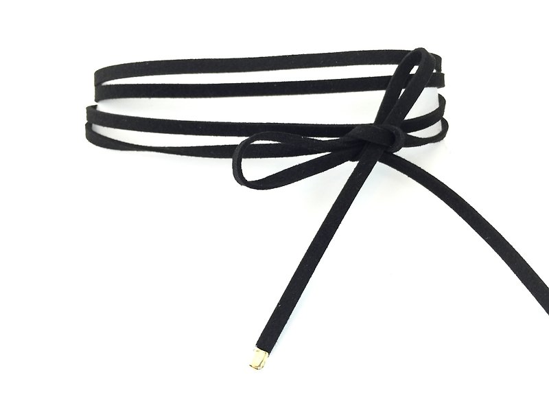黑色麂皮绕绳颈链（银色尾套） - 项链 - 真皮 黑色