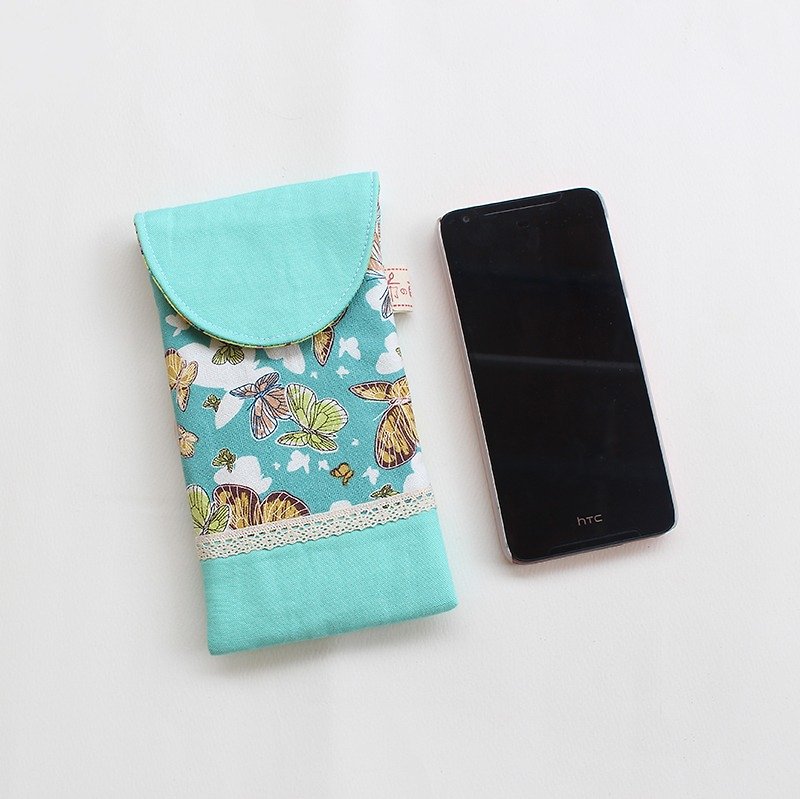 蝴蝶图案拼接蕾丝点点手机袋/收纳袋 可定制 - 手机壳/手机套 - 棉．麻 蓝色