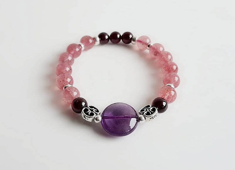 宝石系天然矿石 紫水晶 草莓晶 红石榴石 925纯银饰 ‧ 手链 - 手链/手环 - 宝石 多色