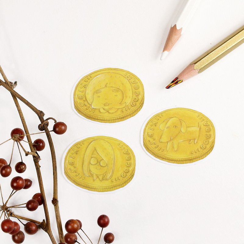 【 小时甜食 】系列 - 金币巧克力 / 贴纸组 - 贴纸 - 纸 金色