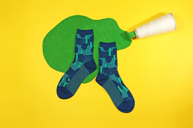 枯山水 棉质中筒袜 - 袜子 -  蓝绿 - 袜子 - 棉．麻 蓝色