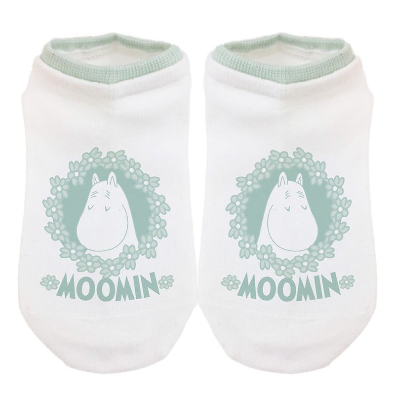 Moomin噜噜米授权-滚边短袜(绿白),AE03 - 袜子 - 棉．麻 绿色